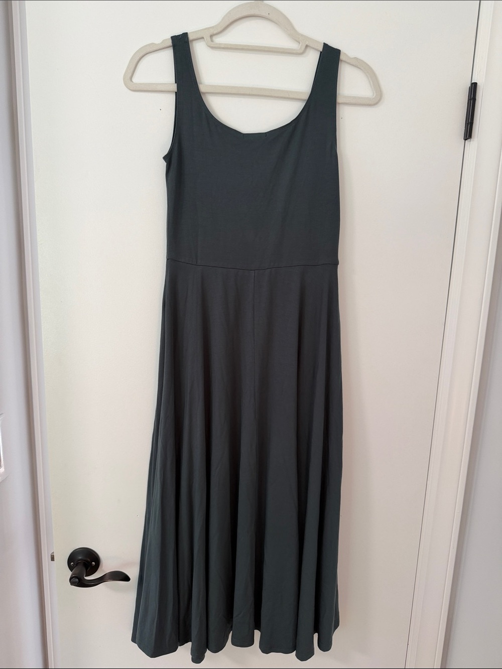 Quince Tencel Jersey Fit & Flare Dress Dark Olive - Picture 10 of 12